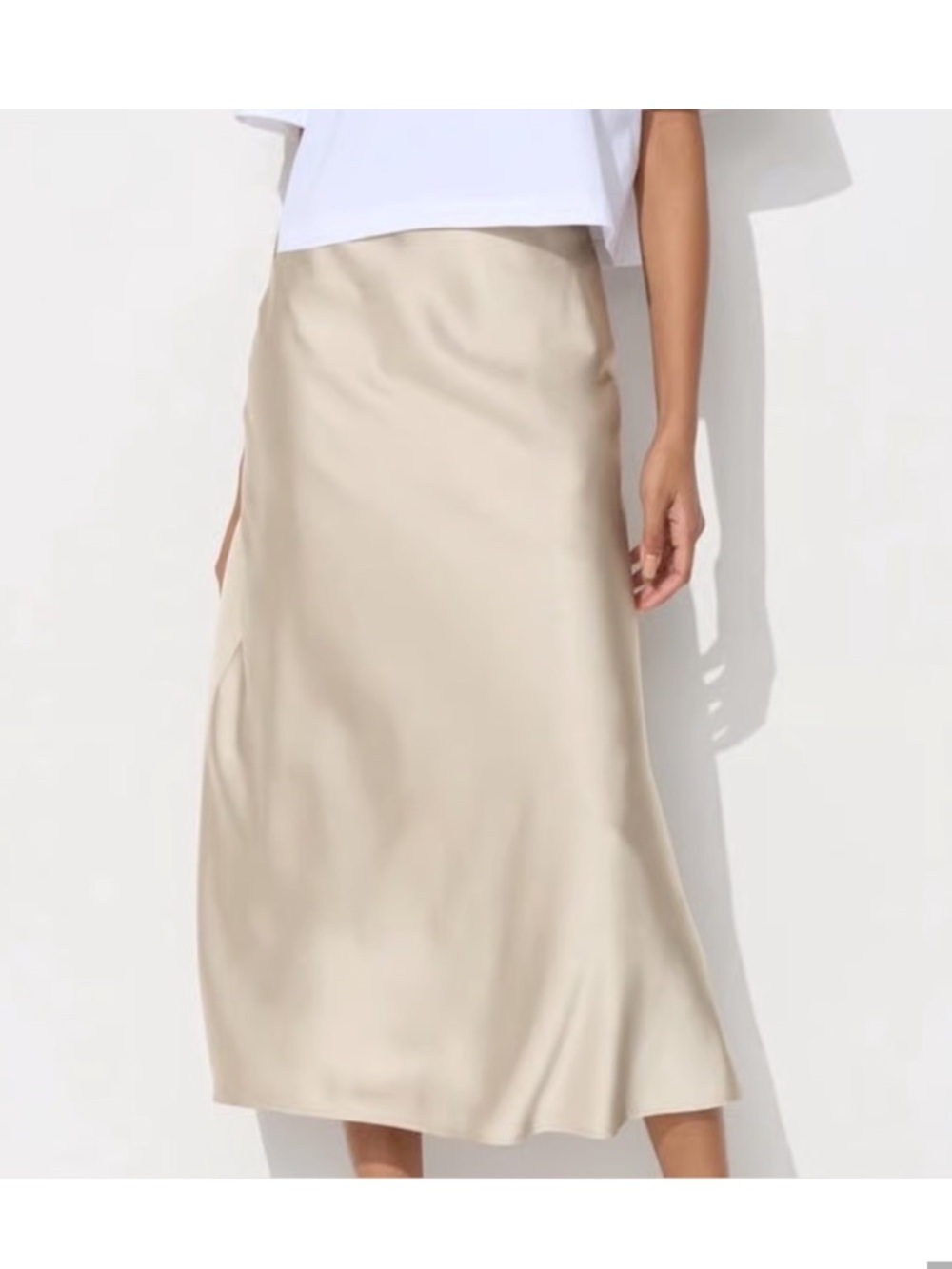 Uniqlo Cream Satin Midi Skirt - New With Tags